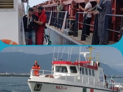 عملیات نجات سریع برای خدمه مصدوم کشتی در بندر نوشهر